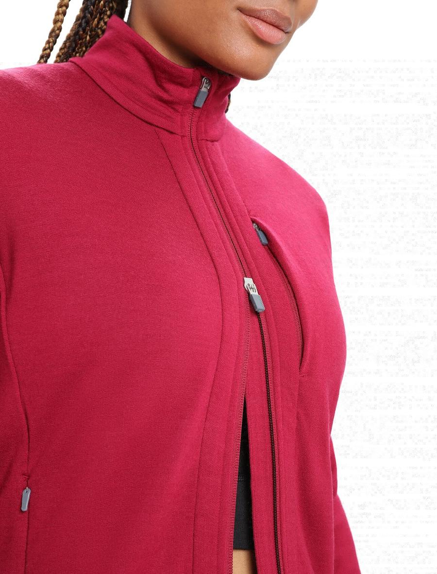 Cherry Women's Icebreaker Merino Quantum III Long Sleeve Zip Hoodie | USA 1680MQZA